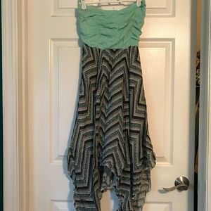 handkerchief hem strapless dress